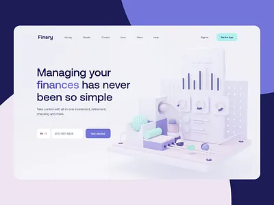 Finery Fintech App Landing Page 3d app app design application bank app banking banking app charts credit card finance analytics finances financial fintech hero image ios landing page netguru product design ui website