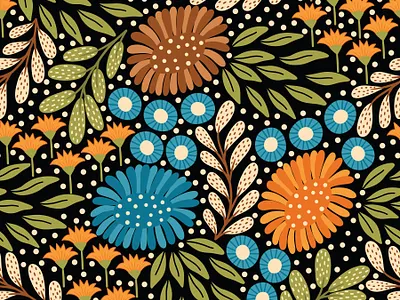 Meadow black fabric flat design floral pattern repeating pattern seamless pattern surface pattern surface pattern design textile vector pattern