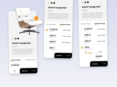 Buy now - Pay later app buy now cart clean comfort eames chair ecommerce furniture installment lounge chair mobile pay later payment product product design purchase retro simple ui