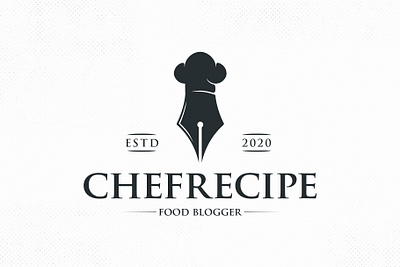 Food Recipes Blog Logo Template bistro blogger brand identity branding chef hat clean design cook cooking creative design critique food gastronomic critic gourmet influencer ink pen logo design logo template recipes blog restaurant logo vector