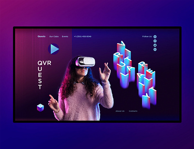 Landing page for virtual reality club. First screen. firstscreen virtualglasses virtualreality webdesign