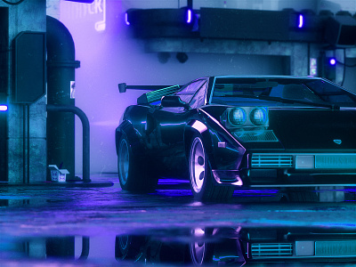 Midnight Club album art c4d c4dart cinema4d color cyberpunk lamborghini octane octanerender poster purple retro