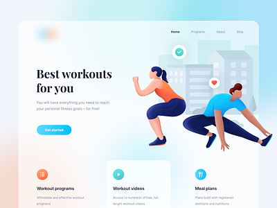 Workout landing page design exploration fitness gradation gradient header health healthy hero hero image illustration landingpage training ui ux vector website website design workout