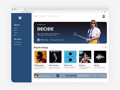 Willify - Music Player Website blue branding clean design desktop figma music new player popular simple ui ux website