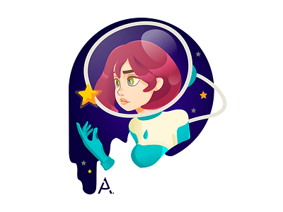 The second space portrait art cg cgart design digital flat illustration space star vector