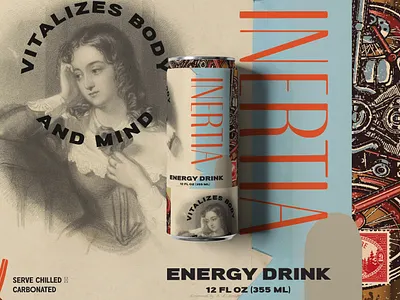 Inertia Energy Drink black and white can collage drink energy drink mockup modern retro typeface vintage