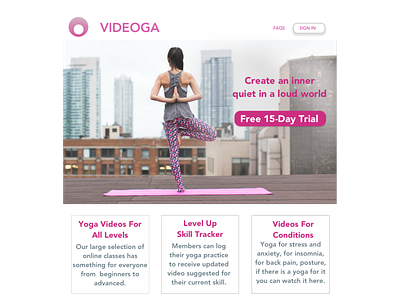 Videoga Landing Page desktop landing page streaming service ui yoga app