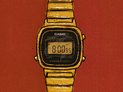 Casio Watch casio clock comic halftones handlettering illustration lettering old procreate retro texture time truegrittexturesupply vintage watch wristband wristwatch