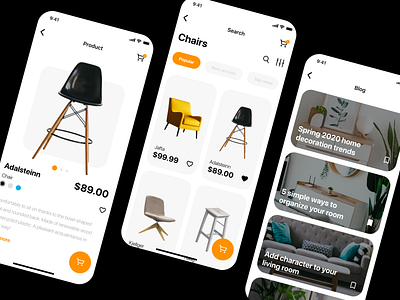 Furniture App Concept adobe app design furniture furniture app mobile app mobile ui orange photoshop sketchapp ui yellow