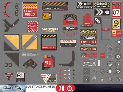 Sci-fi Tech Decals Super Pack of 70 brush danger decal future pack scifi shio substancepainter tech tool tools