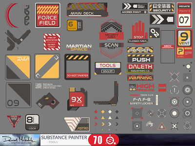 Sci-fi Tech Decals Super Pack of 70 brush danger decal future pack scifi shio substancepainter tech tool tools