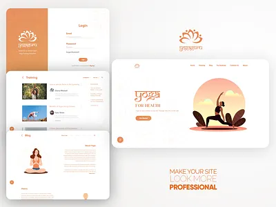 YogaGuru Website Mockup adobe adobe xd art blog design flat illustraion login minimal orange professional training typography ui uidaily uidesign ux web website yoga