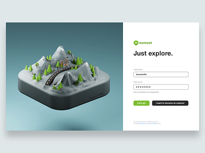 Komoot sign in 3d bicycle blender 3d concept cycling exploration komoot landing page login photoshop sign in sign up sketch strava travel ux writing vojage web design website