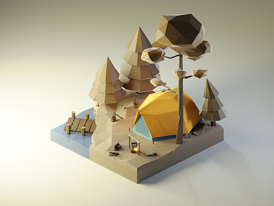 Camp Vibe 3d 3denvironment 3dillustration 3dmodeling camp diorama illustration isometric low poly lowpoly lowpolyart nature render renders travel