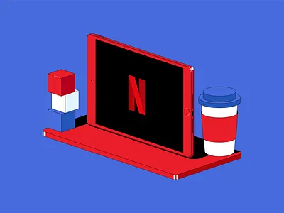 Netflix - Isometric Illustration abstract colors concept creative dribbble illustration isometric illustration latest minimal netflix netflix and chill vector