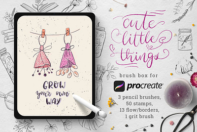 Cute Little Things for Procreate artwork brush set calligraphy clipart create cute little things decorate design floral florals flow flowers graphic design graphics hand drawn procreate procreate brush procreate brushes stamp stamps