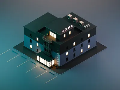 Home 3d blender blender3d home hotel illustration isometric lights low poly low poly night render sunset vacancy
