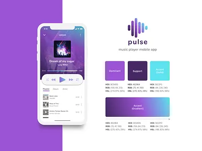 Violet-Aqua Gradient Color Palette | Music App aqua color palette creativity design emotion gradient individuality logodesign mobile app music app purple sensuality ui vibrant color violet