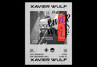 Xavier Wulf Concert Poster concert concert flyer concert poster design florida flyer jacksonville music portrait poster poster design show type design typography warp wave wolf