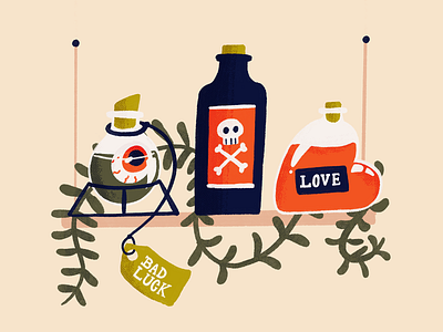 Potions art dead death design doodle draw drawing illustration love luck poison potions procreate shelf sketch tag witch