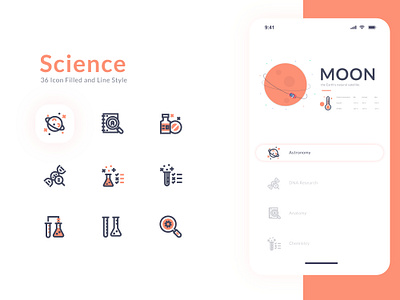 Science Icon Set and UI Concept branding concept design flat icon icon design icon set iconset illustration layout logo powerpoint ui ux