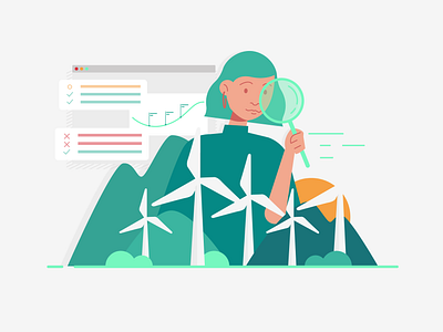 Windpark Inspection avatars characters daas dashboard data flat illustration infographics insight inspection inspector turbines vector wind energy wind power windpark