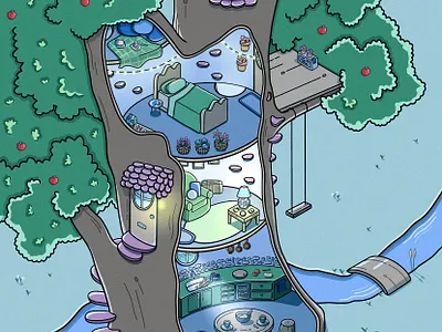 Treehouse Isometric Art cartoon digital artwork digital illustration digitalart illustration illustrator ipadproart isometric isometric art procreate
