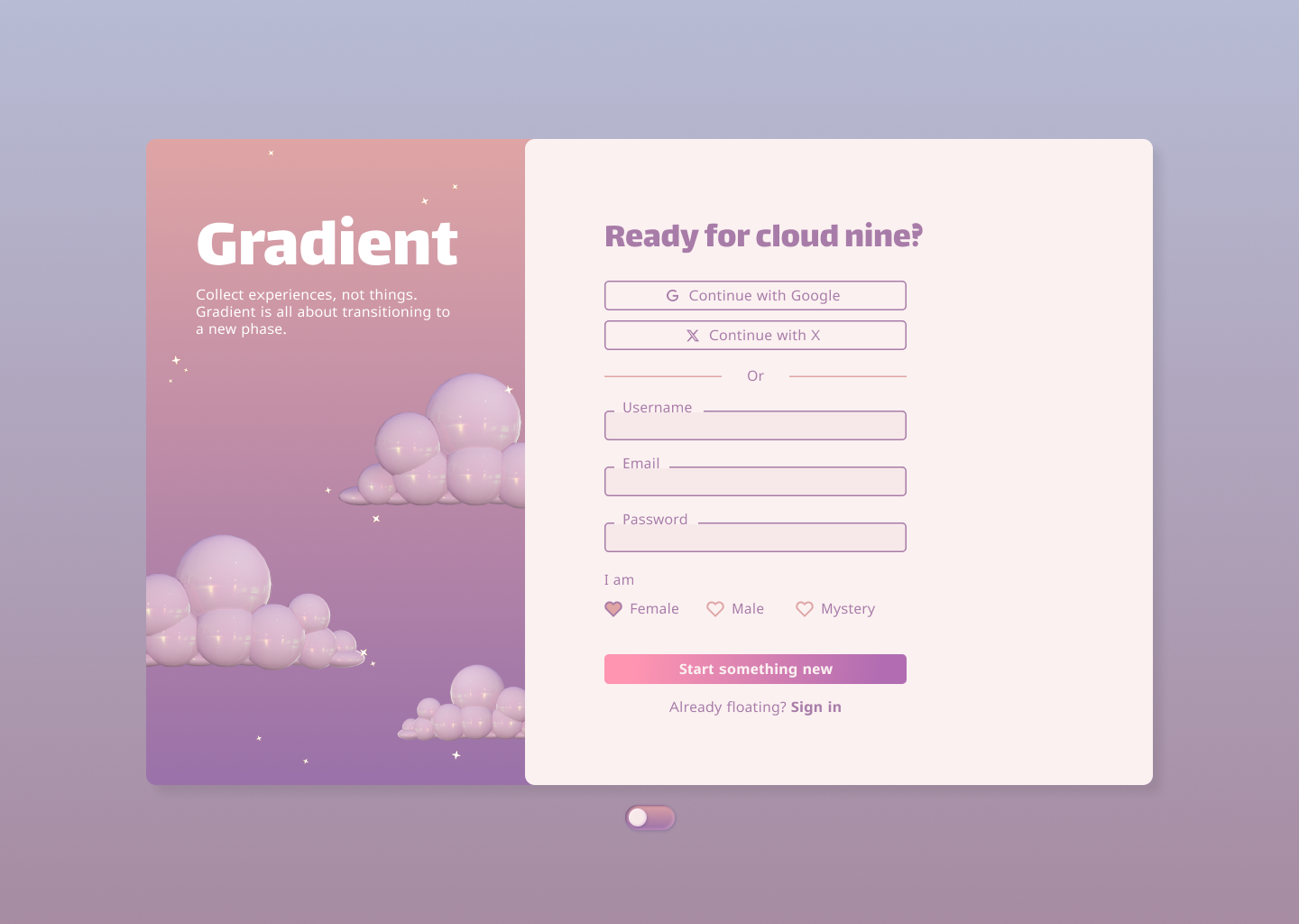 Daily UI #001 (Sign Up) aesthetic app challenge daily ui dating girly illustration love pastel pink romantic sign up ui design ux design