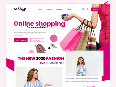 woman online shopping adobe xd clothing design landing page design pink store store design ui ui design uiux ux web woman