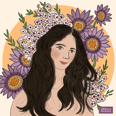 Evelyn Nesbit editorial flowers illustration nature portrait portrait illustration procreate