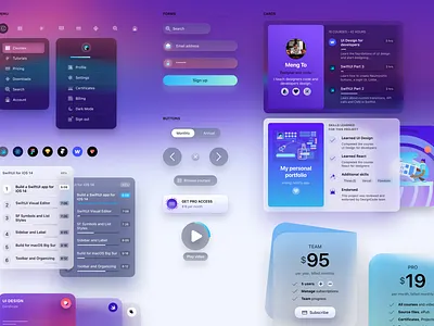 Design System blur buttons cards design system forms menu style guide translucent web design