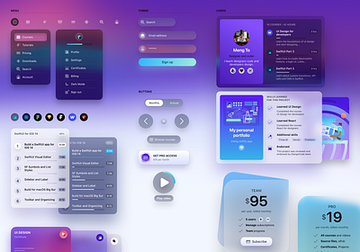 Design System blur buttons cards design system forms menu style guide translucent web design