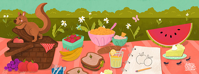 summer picnic cute flower food fruit fun kids outdoors picnic squirrel summer sweet