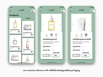 Refillable Skincare Brand app branding design eco friendly ecommerce ecommerce app ecommerce design illustration label design mockup design packaging design skincare sustainable ui uidesign ux uxdesign