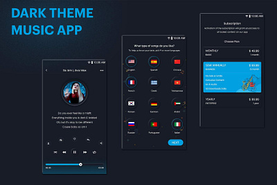 Dark Theme Music App animation branding design icon illustration illustrator logo typography ui ux