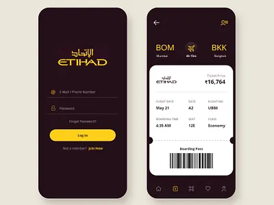 Airline app UI screen airline airline app app branding design etihad flat login design login form login page login screen minimal sign in ticket ticket app ticket booking ui ux