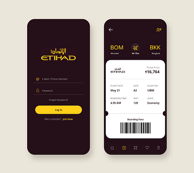 Airline app UI screen airline airline app app branding design etihad flat login design login form login page login screen minimal sign in ticket ticket app ticket booking ui ux