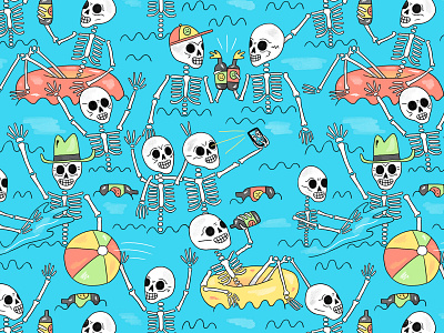 Pool Party 2020 design illustration pattern patterns pool pool party skeleton skull summer