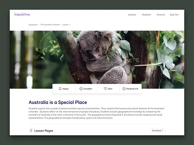 Inquisitive Lesson Page bookmark breadcrumb button design desktop lesson ui user interface visual design web web design website