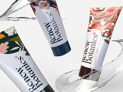 Renew Botanics; Product Shots botanical brand brand identity branding branding agency branding design cosmetic packaging cosmetics cream female floral floral pattern idenity illustration packaging skincare women
