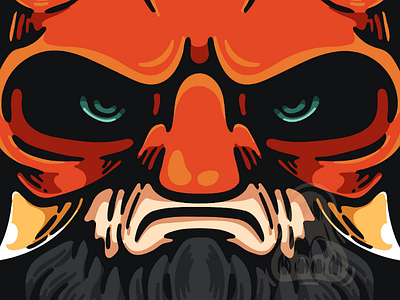 Half Oni Mask bearded illustration man mask oni