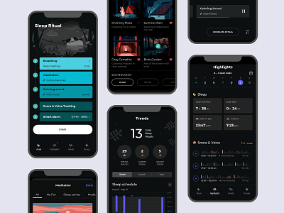 Sleep Booster 3.0 app card cards clean data illustration meditation sleep statistics typography ui ux