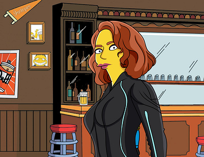 Yellow Cartoon Character Black Widow blackwidow cartoon character illustration simpson simpsons superhero yellowcharacter