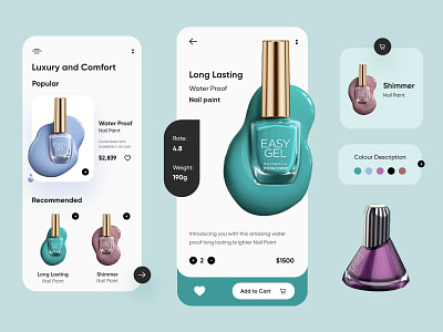 Cosmetics Mobile Application-UX/UI Design adobe xd beauty salon beautyapp branding clean cosmetics creative design 2020 dubai designer hira illustration minimal mobile app mobile ui nailpaint polish prototyping topdesigner uxui webdesign