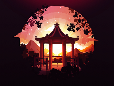 Garden Eyes alcove china circle forest garden illustration inspire japan landscape nature negative pavilion popular proart prokopenko radiance sakura summer sunset trend