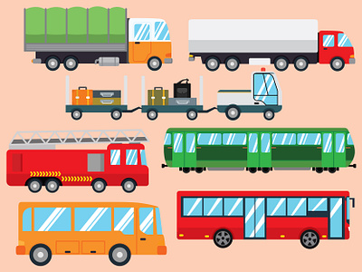 LAND TRANSPORTATION SET adobeillustator animation art busdesign colorful colorfull concept design happy icon illustration illustrator land traindesign transportation transportationdesign truckdesign vector