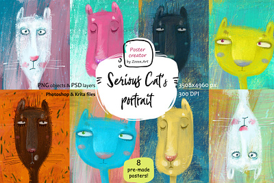 Cat's portraits animal cat cats clipart constructor cute design illustration illustrations maker portrait poster prints zooza