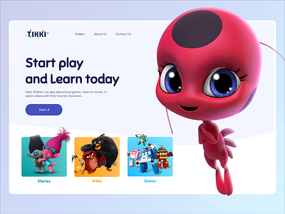 Service for children 3d cartoon character children color concept dailyui desktop education film gradient kids logo play school tikki ui ux webdesign website