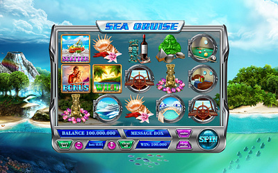 Sea Cruise art for sale art of the day cruise cruise ship digital art flowers game art icons illustration pool pop up ui reel sea shell slot design slot machine statues ui water wine