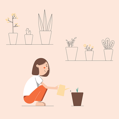 waiting character character design design flat illustration flowers girl illustration illustration 2d simply vector